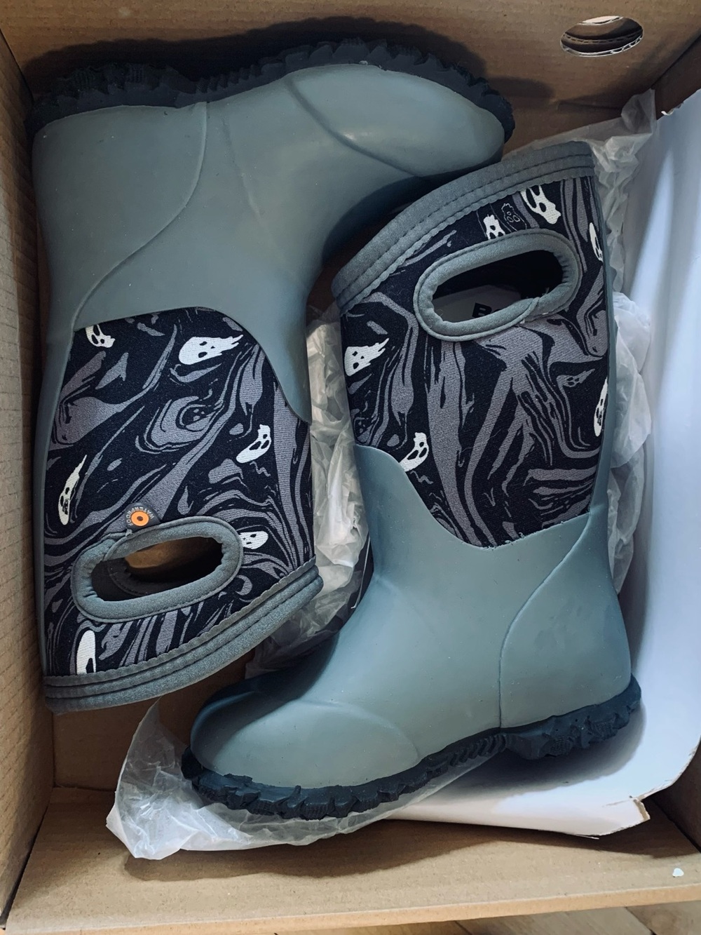 Bogs Kids Gray Ghost-Print Waterproof Pull-On Winter Boots NWT